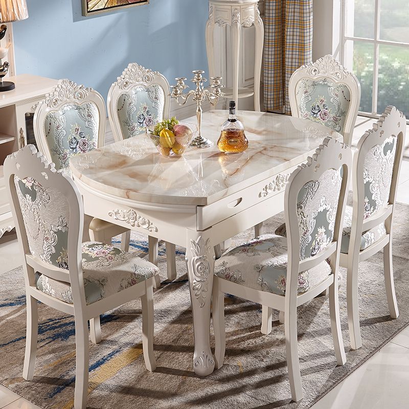 Glam Round Marble Top Dining Table with Solid Wood Legs for Home