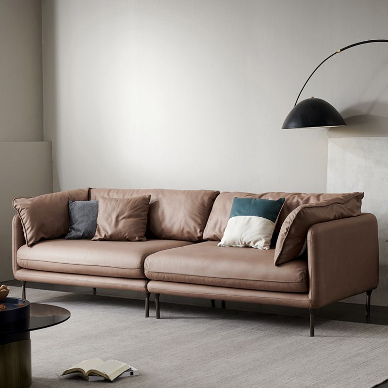 Mid-Century Modern Leather Sofa 32.28" Tall Tuxedo Arm Sofa with Pillows