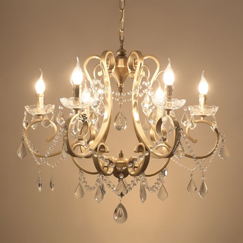 Traditional Swooping Arm Chandelier Metal Pendant Light Kit with Crystal Accent in Gold