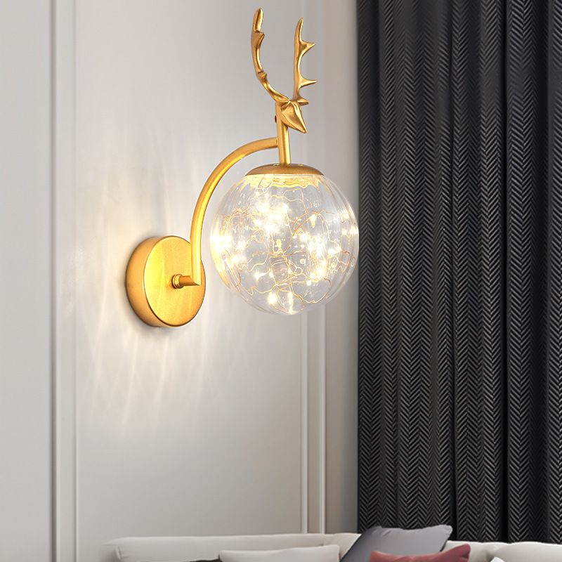 Globe Shape Wall Lamp Modern Style Glass 1 Light Sconce in Gold/ Black