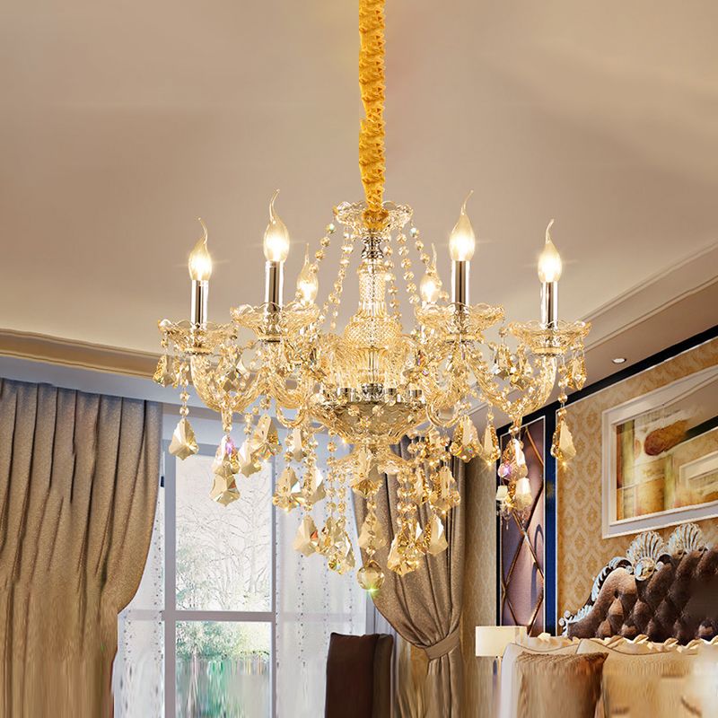 Lustre de style européen Light Gold Crystal Multi-Head Pendant Light pour le salon