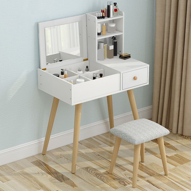 White Wood-based Panel Countertops Solid Wood Legs with Storage Racks and Dressing Tables