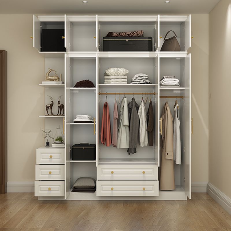 Hinged White Wardrobe Armoire Engineered Wood Wardrobe Closet