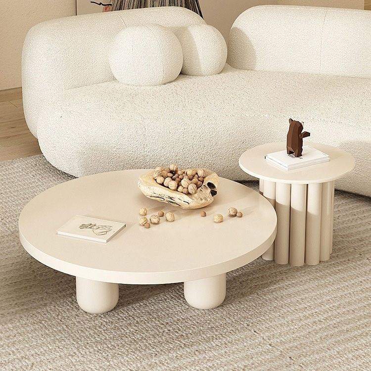 Contemporary Round Bunching Tables with Solid Wood Base Coffee Table
