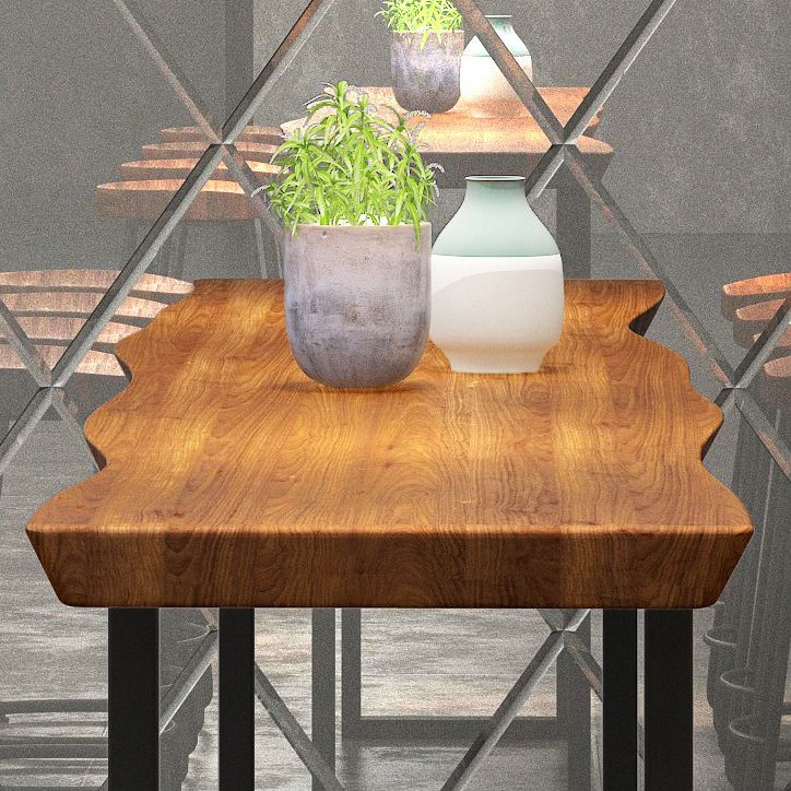 Industrial Sled Patio Bar Table Solid Wood and Metal Pub Bar Table in Natural