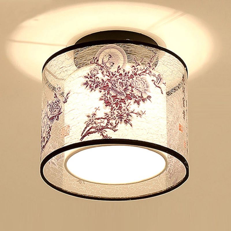 Fabric Light Fixtures Asia Style Fabric Flush Light for Living Room Dinning Room