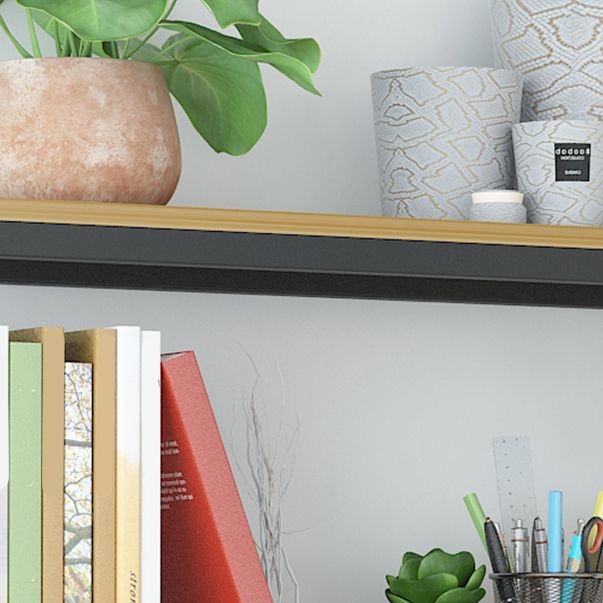 Industrial Wall Unit Bookshelf Black Steel Frame Natural Manufactured Wood Shelf Bookshelf