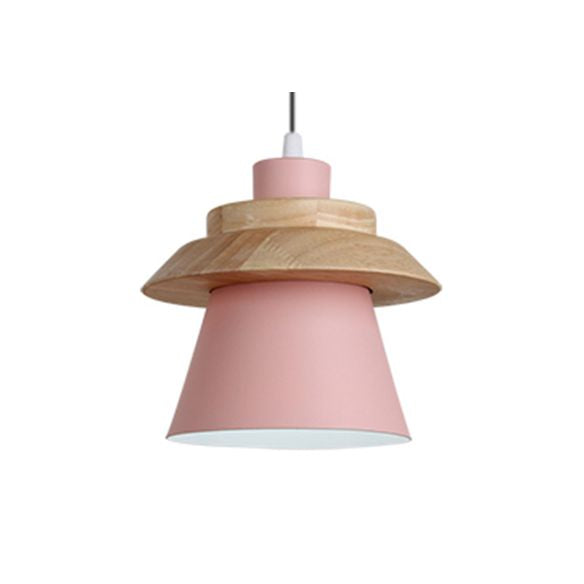 Coolie Shade Stairway Hanging Light with Wood Deco Metal 1 Light Asian Style Pendant Light