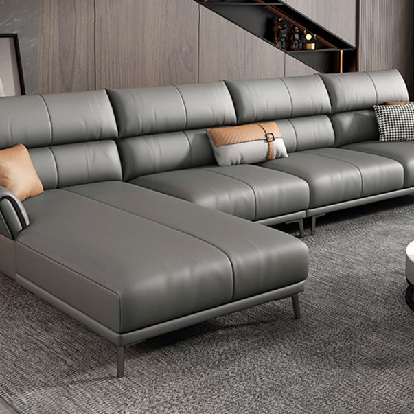 Light-grey Sewn Pillow Back Faux Leather Pillow Top Arm Sofa with Stain Resistant