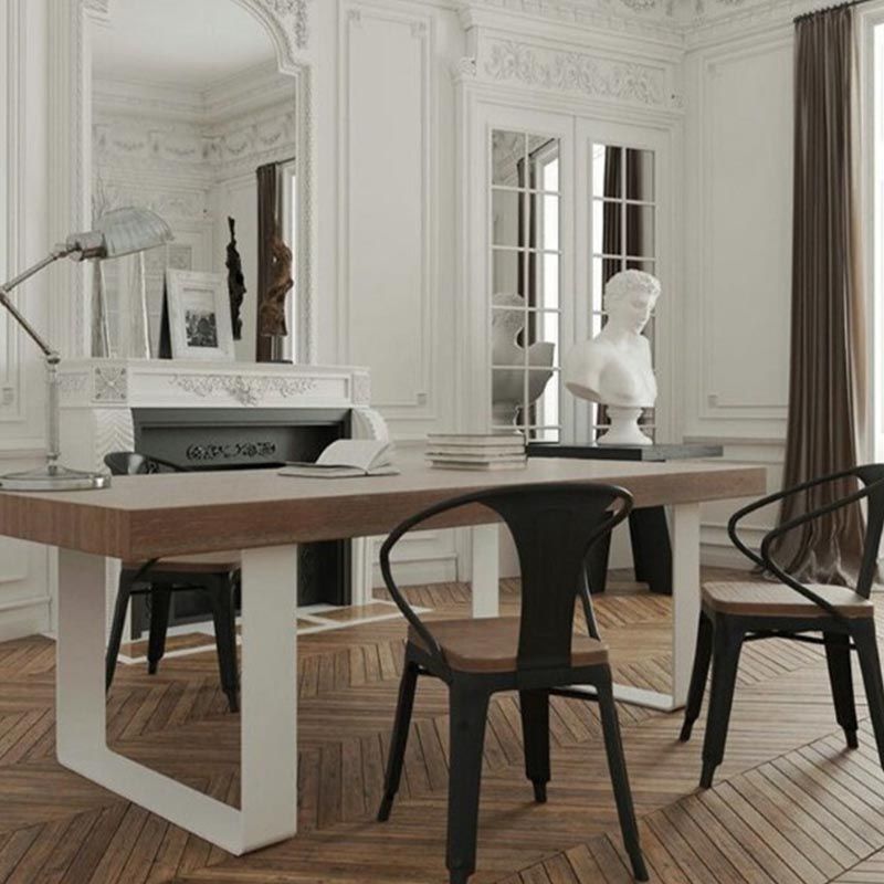 Rectangle Double Pedestal Luxury Dining Table Fixed Table with Pine Solid Wood