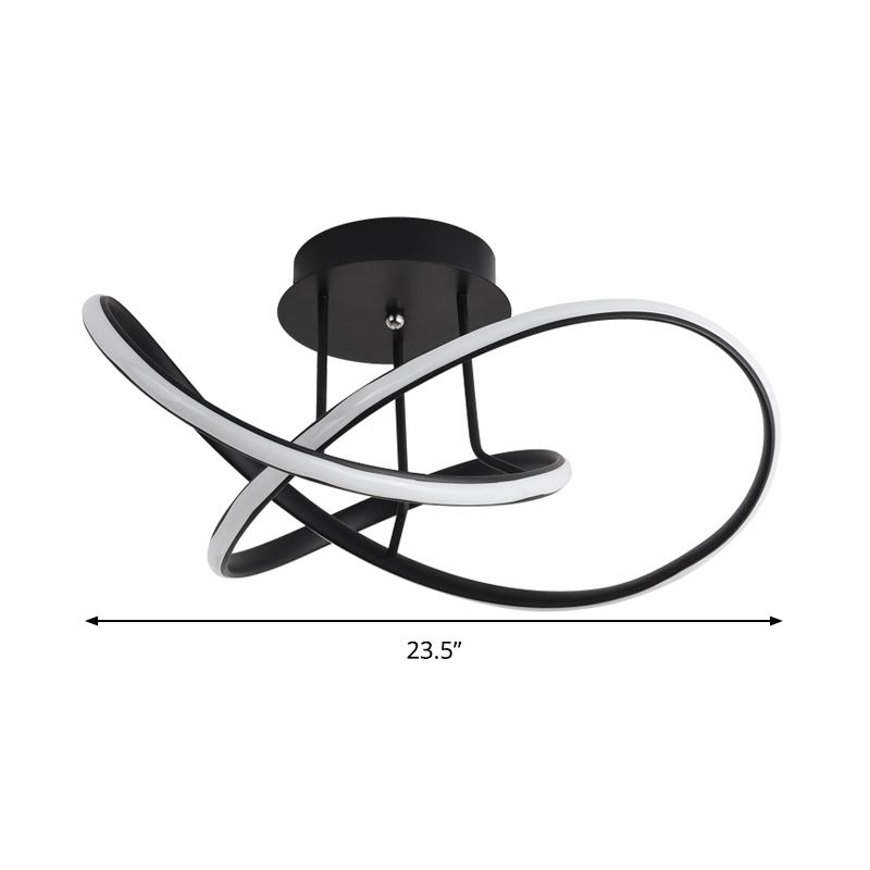 19.5"/23.5" W Acrylic Swirl Wave Ceiling Mount Minimal LED Black Semi Flush Mount Light Fixture in Warm/White Light