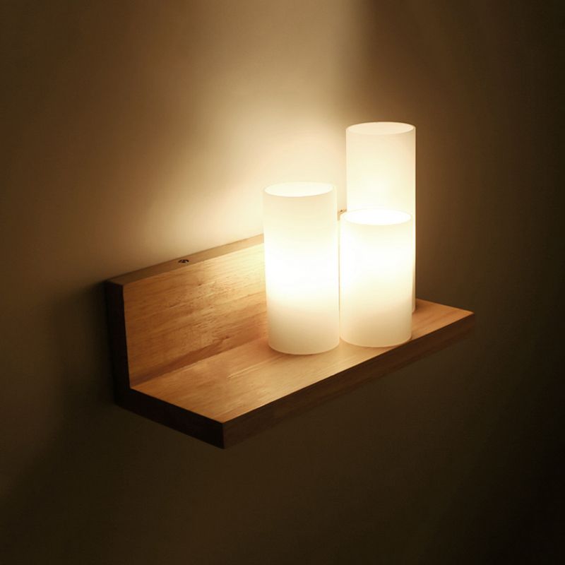 Modern Style Cylinder Shape Wall Light Wood 3 Lights Sconces for Bedroom