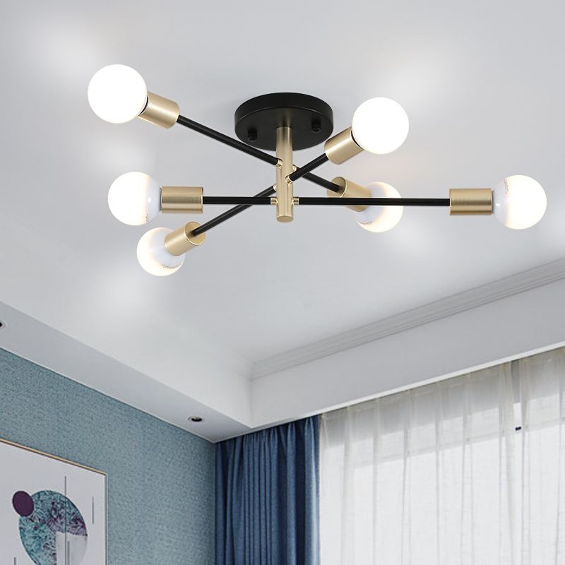 Semi-affleurant linéaire Spoutnik noir et or, lampe moderne à 4/6 têtes en métal montée sur table