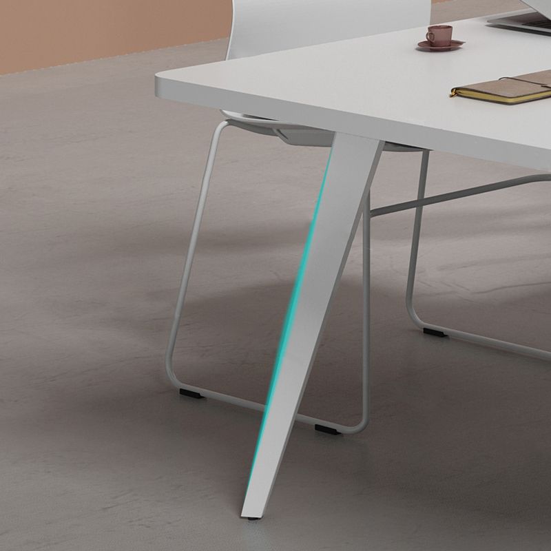 White Manufactured Wood Rectangular Desk Modern Cable Management Office Desk