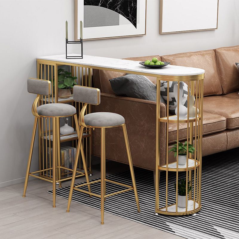 Glam Style Upholstered Barstool Round Bar Height Stool with Gold Frame