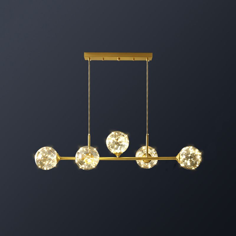 Clear Glass Sphere Shade Pendant Light Minimalist Brass LED Hanging Island Lighting