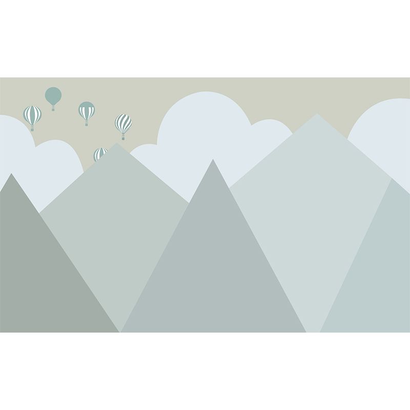 Cartoon Mountain Landscape Mural Non-Woven Moisture Resistant Grey Wall Decor for Home