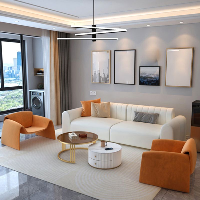 White Square Arm Sectional Sofas Solid Wood Sectional Couch for Living Room