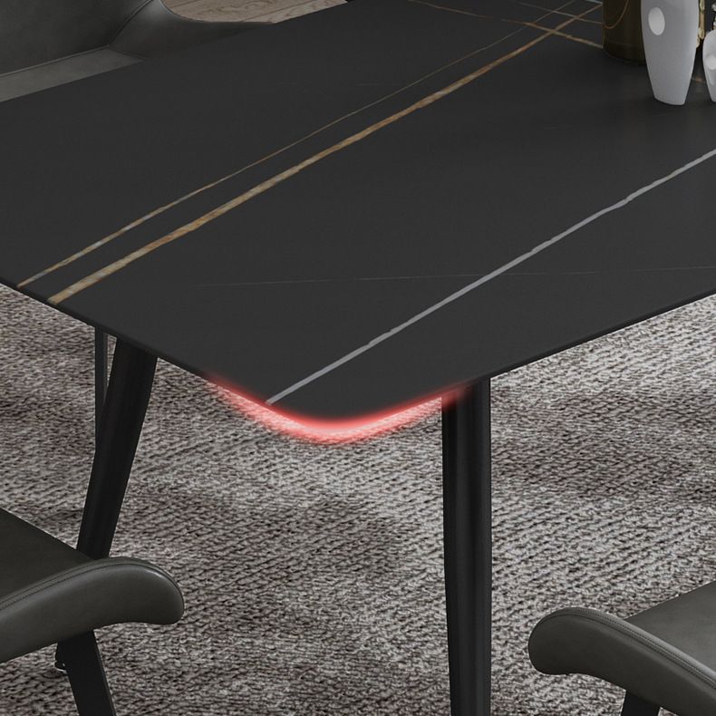 Industrial Dining Table with Black Stone Rectangle Dining Table for Kitchen