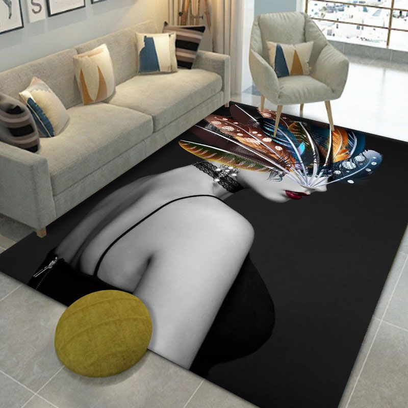 Relaxing Feather Pattern Rug Polyester Carpet Stain Resistant Area Carpet for Living Room