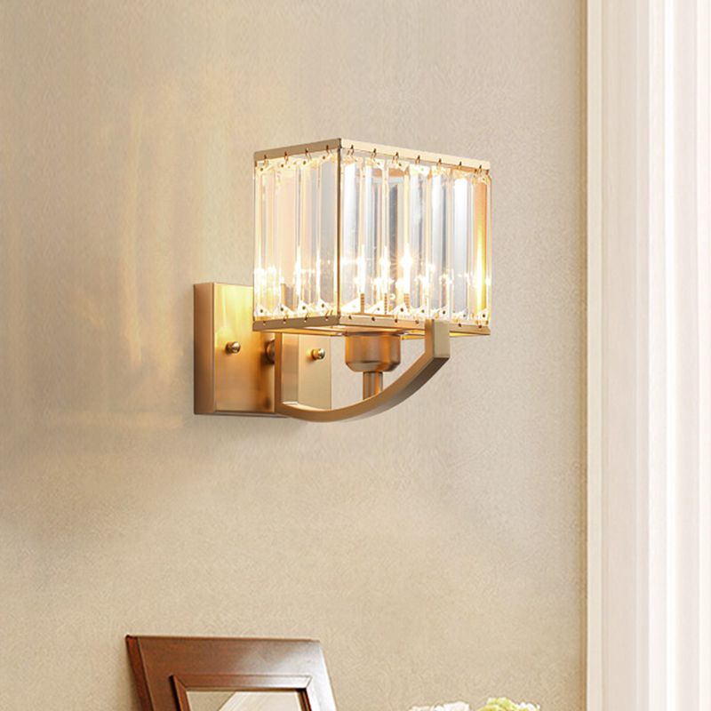 Zwart/gouden rechthoek wandmontage verlichting moderne stijl 1 kop helder kristallen sconce licht voor slaapkamer, 7 "/18" w