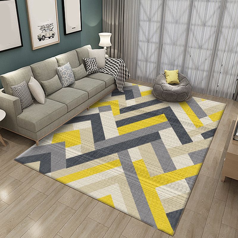 Multi Colored Room Area Rug Modern Colorblock Geometric Carpet Polypropylene Machine Washable Pet Friendly Non-Slip Rug
