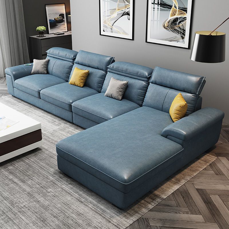 L-Shape Modular Sectional with Pillowed Back Cushions Sofa for Living Room