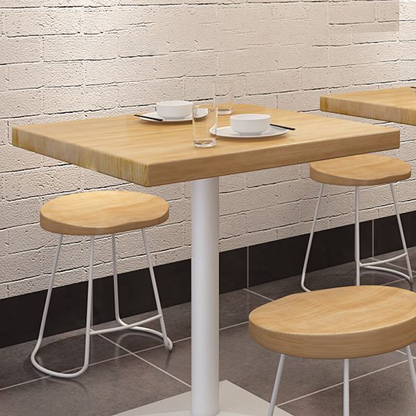 Square Wooden Fir Table Industrial Dining Table with Metal Pedestal Base