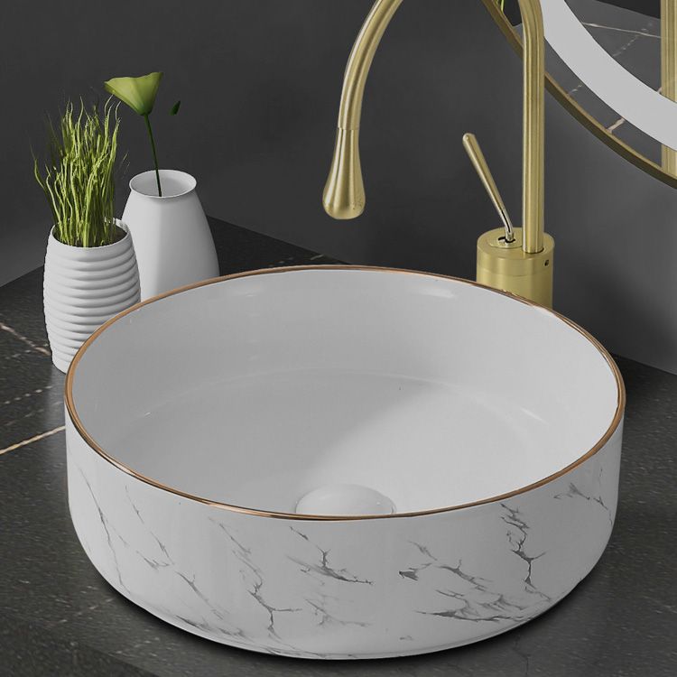 Contemporary Bathroom Sink Pop-Up Drain Porcelain Oval-Shape Vessel Bathroom Sink