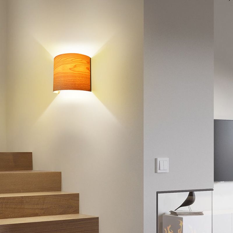 Wood Half-Cylinder Sconce Lights Modern Style 2 Lights Wall Lighting Fixtures