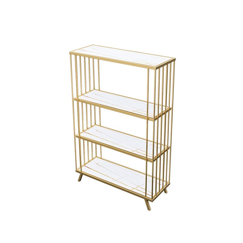 Modern Open Back Standard Bookshelf Wooden Bookcase in Gold for Study Room