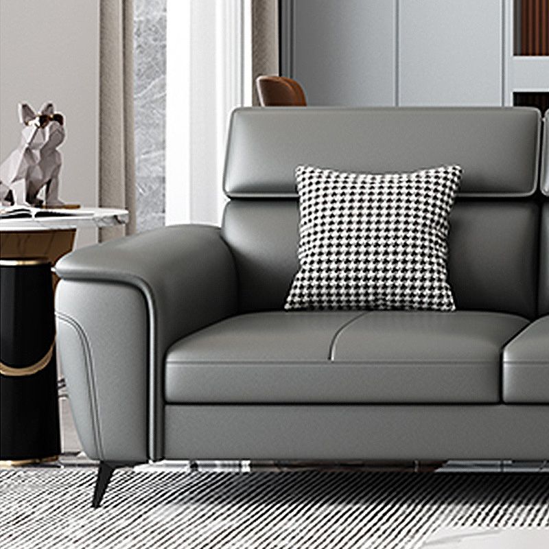 Grey Genuine Leather High Back Pillow Top Arm Sofa/Sectional with Wear-resisting