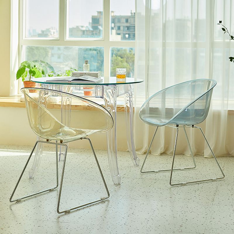 Contemporary Style Arm Chair Plastic Dining Chair with Metal Base for Dining Room