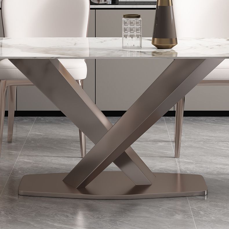 Metal Traditional Luxury Rectangle Table Sintered Stone Top Table with Pedestal