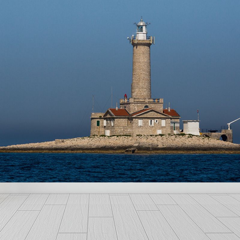 Giant Nautical Mural Wallpaper in Blue Lighthouse Scene Wall Decor, Custom Printed
