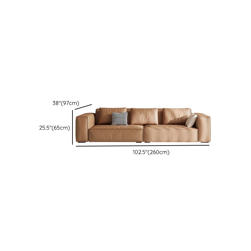 Brown Genuine Leather Square Arm Sofa Modern Style for Bonus Room