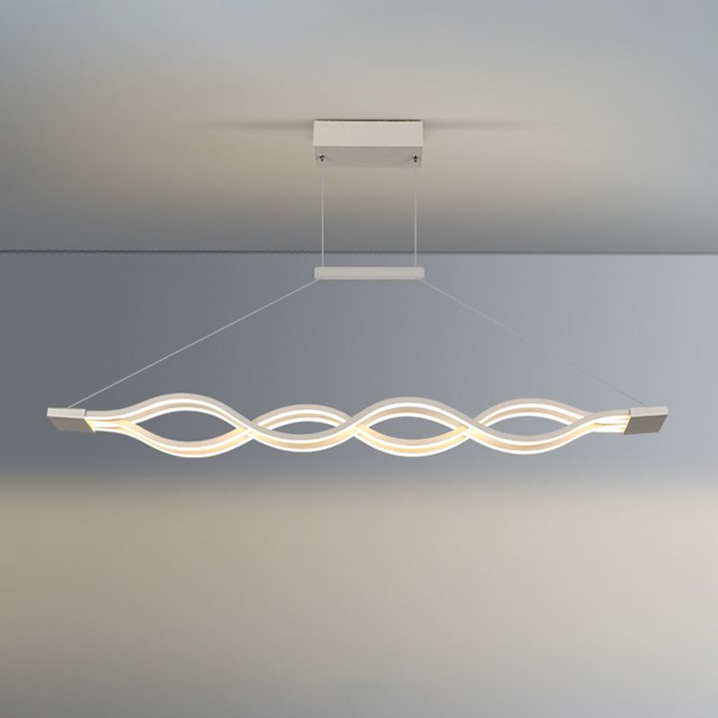 Linear Island Lighting Contemporary Metal Chandelier Light in White