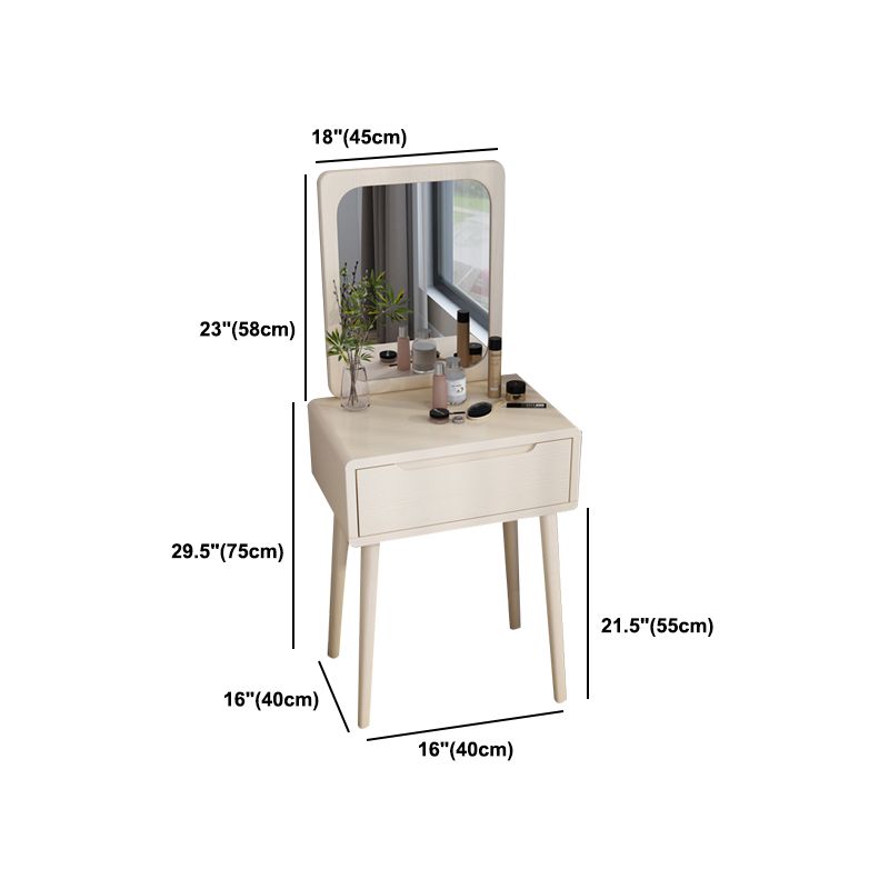 Scandinavian Makeup Vanity Desk Table in White and Brown for Bedroom