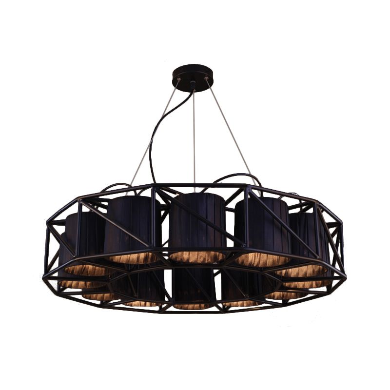 Black Multi-light Chandeliers Metal Round Vintage Hanging Fixtures for Living Room