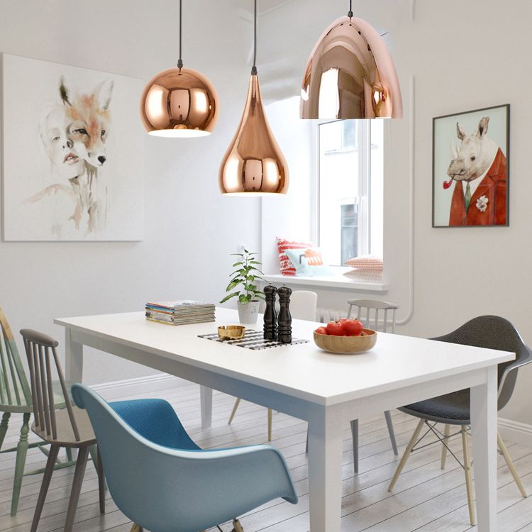 Shaded Dinning Room Pendant Ceiling Light Metal Nordic Hanging Ceiling Light in Rose-Gold
