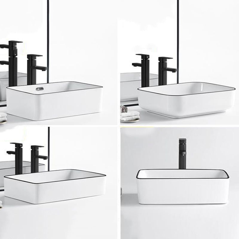 Modern Bathroom Sink Porcelain Rectangular with Overflow and Drain Assembly Basin Sink