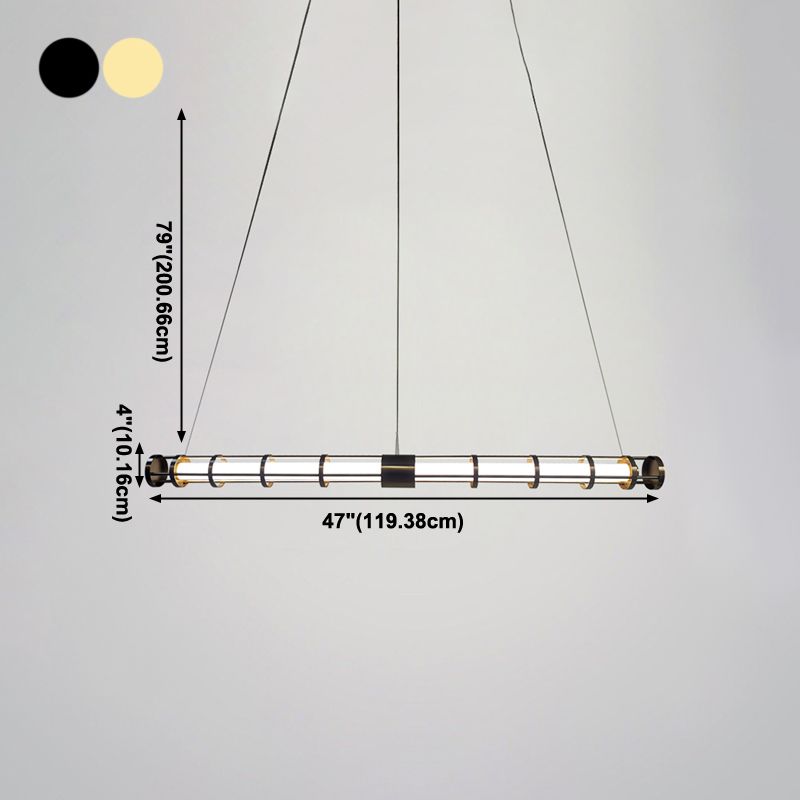 Postmodern Island Lighting Linear Glass Chandelier Light Fixture for Dining Room