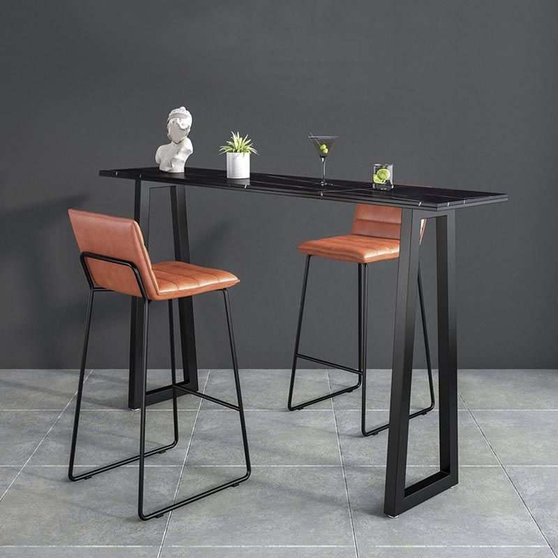 Black and Metal Base Table Rectangle Industrial Sintered Stone Bar Table