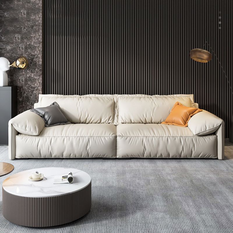 Living Room Faux Leather Pillow Top Arm Standard Contemporary Beige Sofa