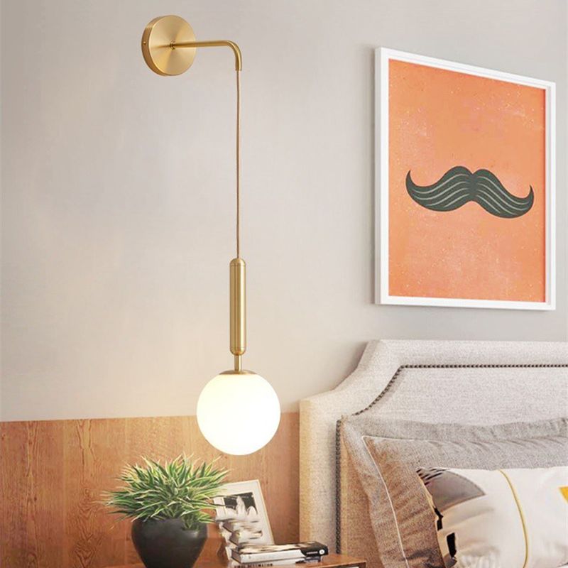 6" Diameter Orb Glass Shade Simplicity Wall Lamp 1-Light Nordic Style Bedside Sconce Lights