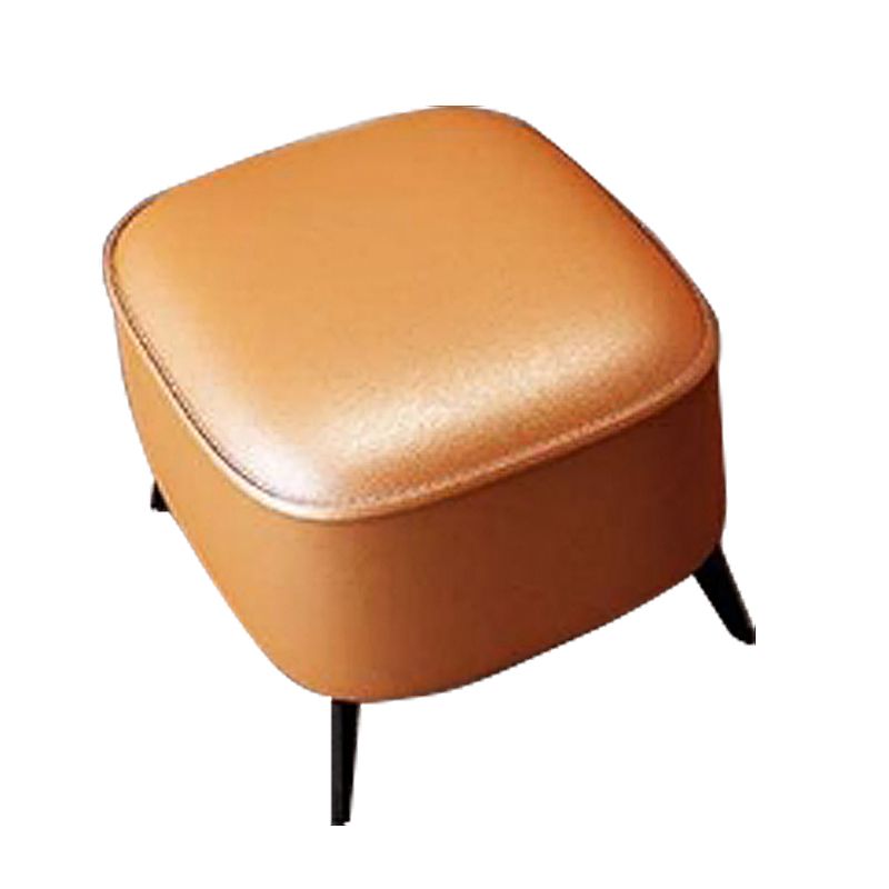 Modern Pillow Back Chair Genuine Leather Upholstered ArmChair in Orange