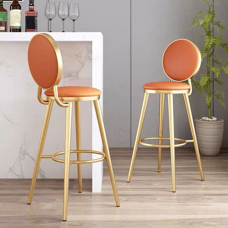 Faux Leather Counter Bar Stool Orange and Gold Bar and Counter Stool