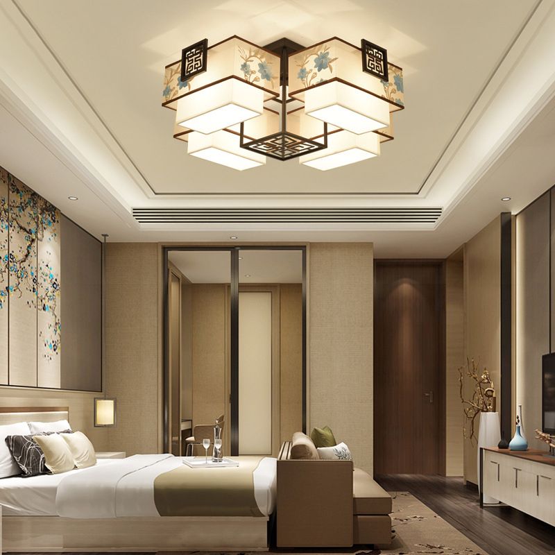 5/7/11 Teste Flush Mount Stile Cinese Tessuto Flush Plafoniera per Sala da pranzo