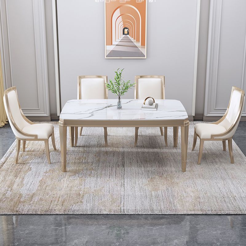 Modern 1/2/5/7 Pieces Dining Room Table Stone Rectangle Furniture in White