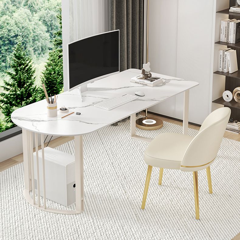 Contemporary Stone Writing Desk Bedroom Office Desk with White Legs